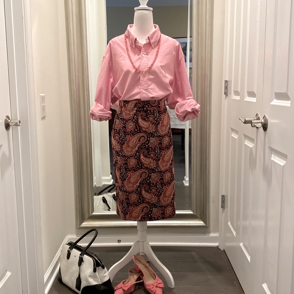 Talbots Skirt Womenss 16P Black Pink paisley floral pencil lined back zipper